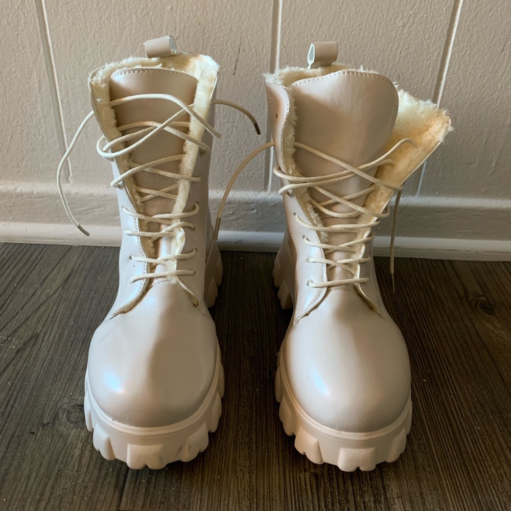Cream Women's Combat Boots